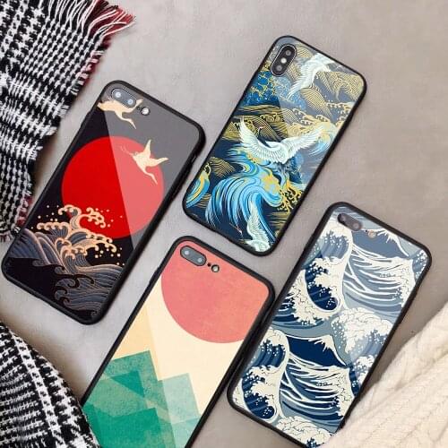 Wave Art Japan Green Illust Classic Tempered Glass Phone Case For iPhone 6 6plus 7 plus 8 8plus 5 5S 5C SE X XS XR XS Max