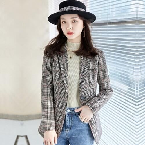 Brown Suit Collar Plaid Elegant Commuting Elegant Fashion One Button Korean Style Suit blazer women winter clothes women
