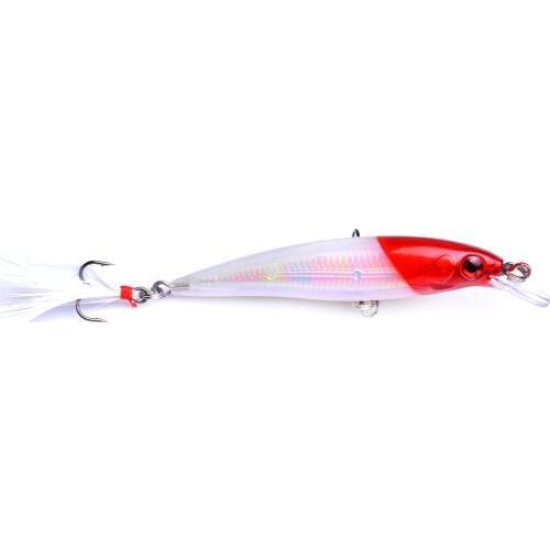 1Pcs 9cm 7.2g Hard Fishing Lure Bait Minnow Wobblers with Feather Hooks Fishing Tackle Isca Artificial Bait Crankbait Swimbait