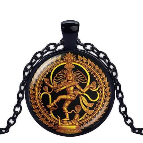Golden Buddha Destruction Dance Necklace Lord Shiva Crystal Pendant Deity Jewelry Hindu Spiritual Buddhist Amulet Necklace