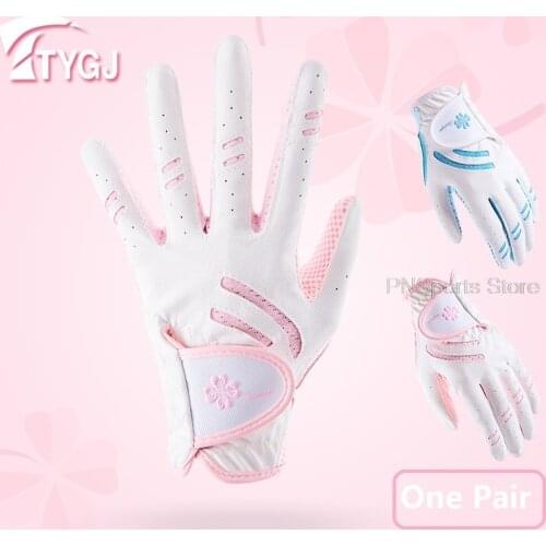 1 Pair Women Pu Leather Golf Gloves Ladies Elastic Anti-Slip Sunscreen Golf Gloves Breathable Sports Mittens Left Right Hand