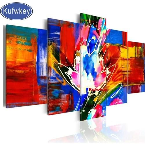 5 Panel diamond painting"Colorful Summer"3d Picture diamond mosaic square round diamond embroidery Abstract still life