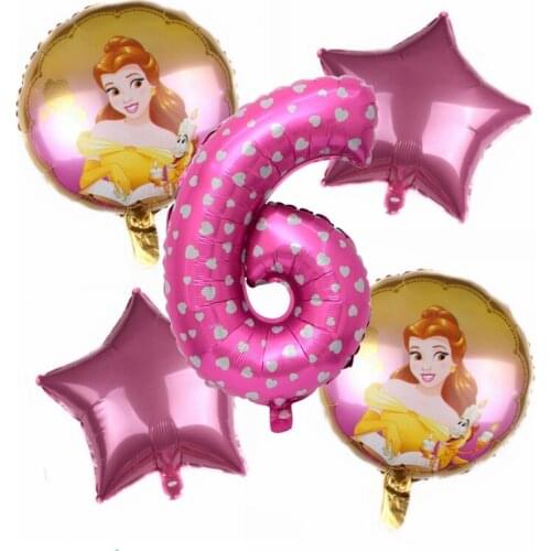 Beauty and the Beast Princess Belle 5pcs 32inch Pink Number Foil Balloon Girl Birthday Party Decoration Inflatable Kid Toys Suit