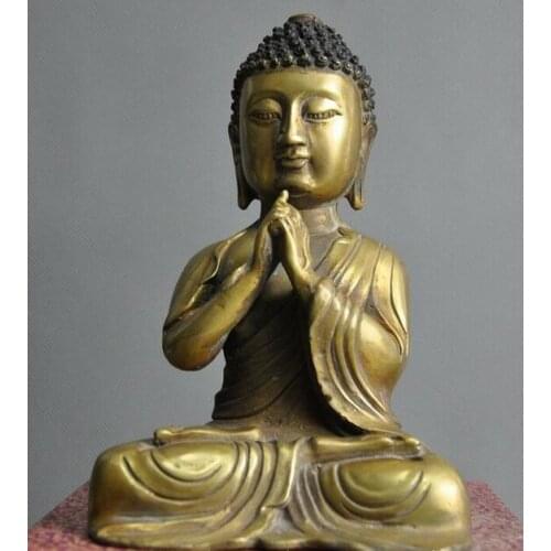 8"Old Tibetan Buddhism temple brass Sakyamuni Shakyamuni Tathagata Buddha statue