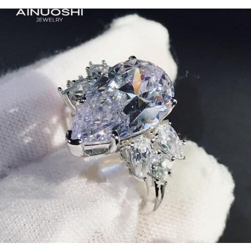 AINUOSHI 925 Sterling Silver Luxury 9x15mm Pear-shaped Simulated SONA Diamond Wedding Engagement Unique Rings Gifts For Women
