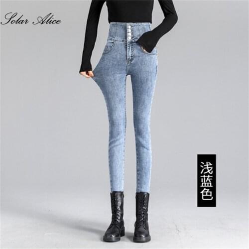 Free Shipping 2021 Womens Spring And Autumn New Small-Footed Jeans High-Waisted Stretch Tight-Fitting Pencil Pants