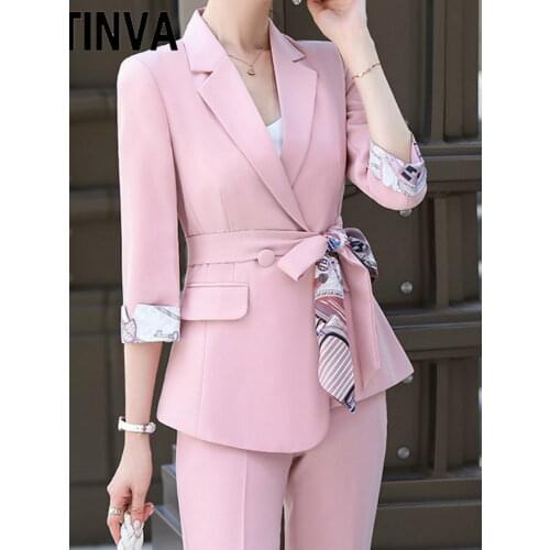 Plus Size 5XL 4XL S M Pink Irregular Design Blazer with Pocket Print Floral Waist Belt Sashes 2021 Autumn Winter Elegant Jacket