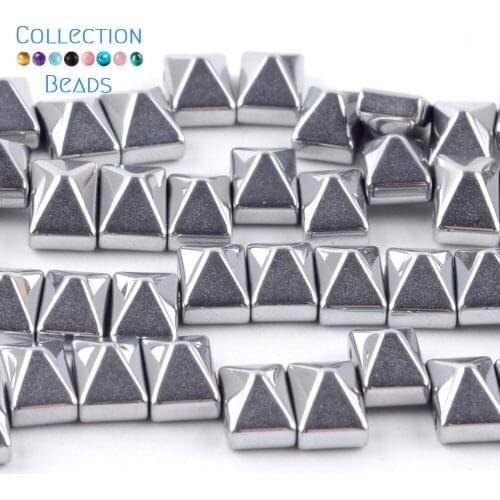 Natural Stone Silver Plated Pyramid Double Hole Hematite Spacer Beads For Diy Jewelry Making Bracelet Necklace Accessories 15