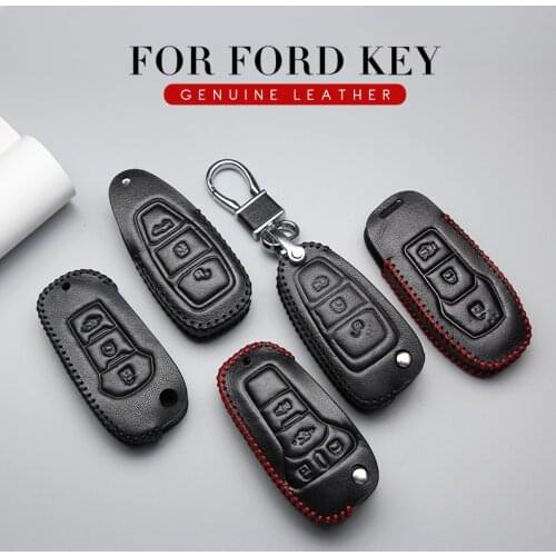 Genuine Leather Car Key Cover Case For Ford Kuga 2 Fiesta Connect C S MAX Fusion Focus MK2 MK3 KA Key Ring Shell Accessories