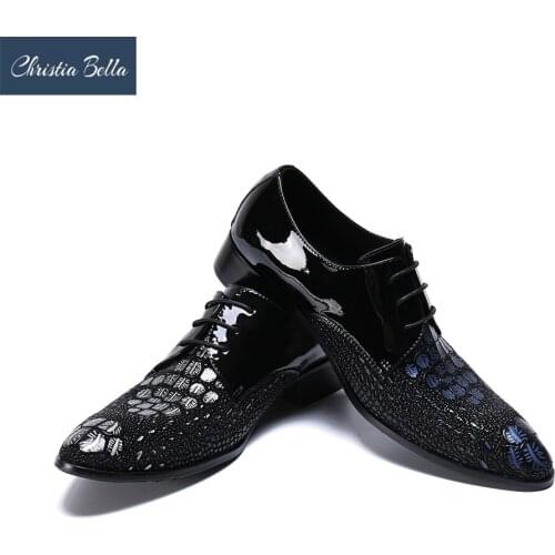 Christia Bella Luxury Fashion Mens Brand Oxfords Shoes Printing Genuine Leather Dress Shoes Men Celebrate Flats Plus Size