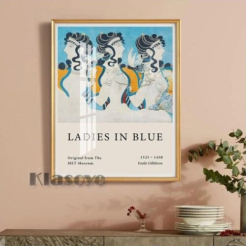 Ladies Blue Fresco Minoan Palace Knossos Heraklion Crete Greece Prints Photo Top Photograph Color Poster Wall Art Home Decor