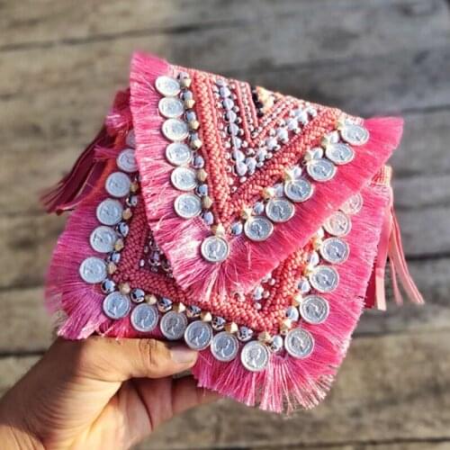 DOYUTIG Bohemia Design Indian Handmade Hobo Bags Womens Antique 7*8 Inch Ethnic Embroidery Tassels Cross-body Bags F778