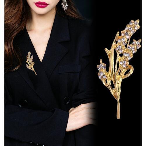 Brand Crystal Ear of Wheat Brooch Pins for Women in Gold Colors