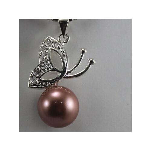 Grace lady' s coffee shell pearl butterfly pendant necklace