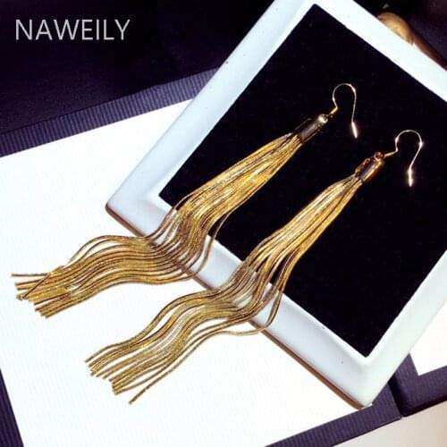 Hyperbole Women Metal Gold Silver Color Drop Earrings New Fashion Korean Long Trendy Exquisite Fringed Earrings Female