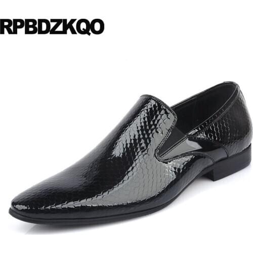 Italian Formal Business Handmade Office Black Snakeskin Loafers Men Patent Leather Dress Shoes Pointed Toe Snake Elegant Wedding