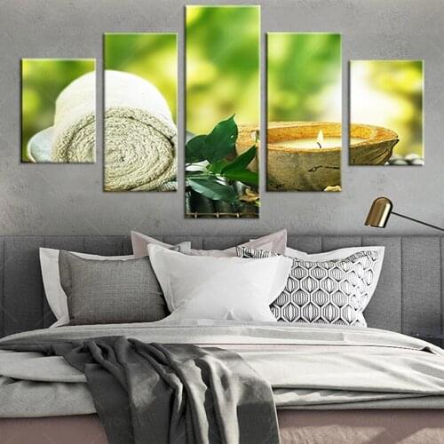 Canvas Pictures Home Decor HD Prints 5 Pieces Towel Leaf Candle Paintings Spa Massage Posters Modular Living Room Wall Art Frame
