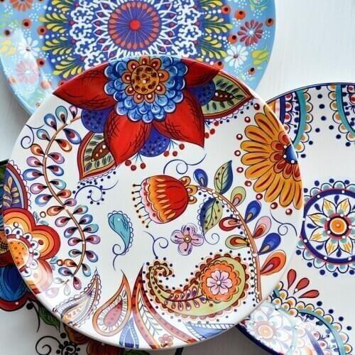 European-style underglaze ceramic tableware bohemian household dinner plate western food plate dessert steak flat plate