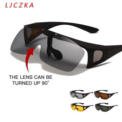 Flip Up Polarized Sunglasses For Men 2021 Square Photochromic Driving Goggle Male Vintage Sport Glasses Cover gafas de sol