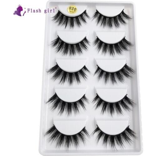 Flash girl good quality 028 hot selling 5 pairs 100% handmade 3D mink eyelashes with packaging