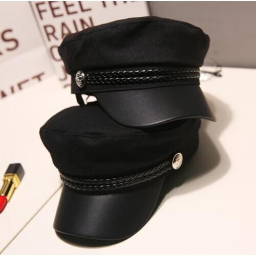 Fashion Women Men Military Hat Spring Autumn Sailor Hats Ladies Beret Caps Flat Top Captain Cap Travel Cadet Octagonal Hat
