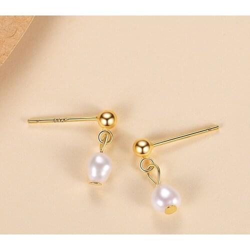 ELESHE 2021 Fashion Pearl Drop Earrings for Women 925 Sterling Silver Gold Vermeil Stud Earrings Wedding Jewelry Wholesale