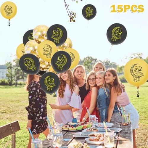 15Pcs Eid Mubarak Latex Balloons Set 12 Inch Confetti Balloons Islamic New Year Decor Happy Ramadan Muslim Festival Decoration