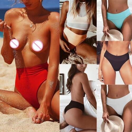 2018 New High Waist Bikini Shorts Pure Color Triangle Swimwear Shorts Women Swimming Botton Summer Beach Bathing Suit