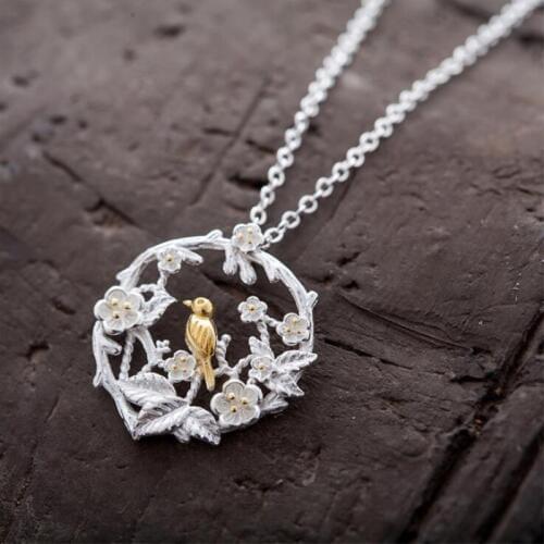 New Arrival Creative Beautiful Exquisite 925 Sterling Silver Jewelry Plum Birds Branch Clavicle Chain Pendant Necklaces N183