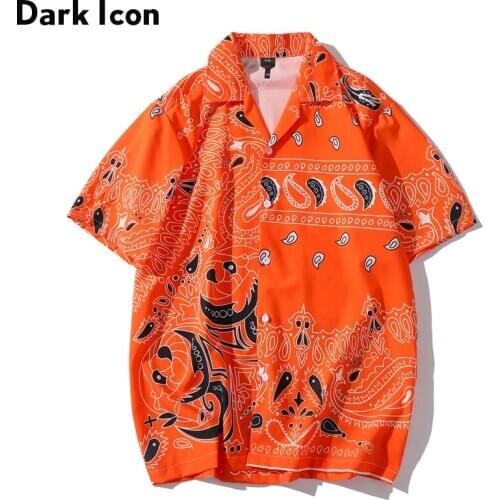 Dark Icon Orange Bandana Hawaiian Shirt Men Women 2020 Summer Vintage Mens Shirt Street Fashion Shirts for Men