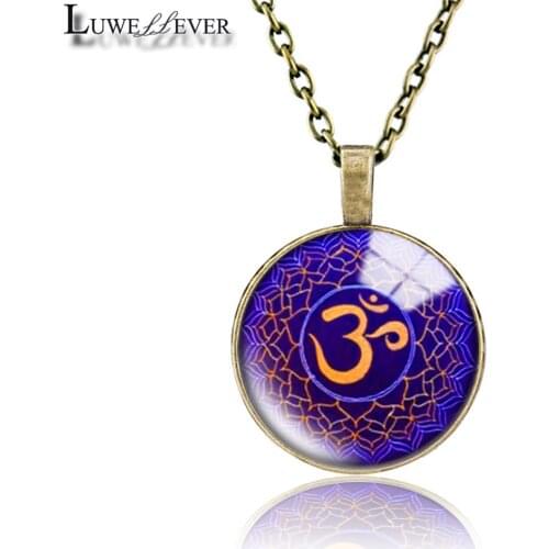 Yoga Necklace 728 25mm Bronze 30mm Wood Rhinestone Double-sided Moon Round Glass Pendant For Women Gift