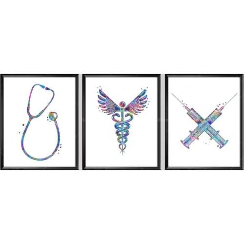 Doctor Office Gift Nurse Graduation Gift Medical Student Gift Caduceus Art Stethoscope Syringe Medical Poster