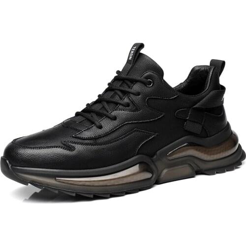 Mens Genuine Leather Casual Chunky Shoes Outdoor Breathable Non-slip Thick Sole Cushioning Fashion Streetwear Sneakers for Male