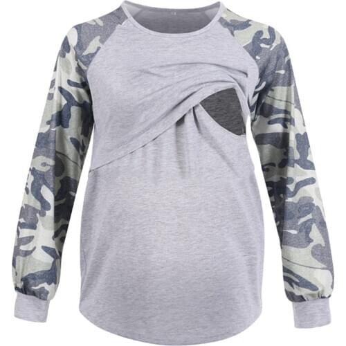 Casual Women Long Sleeve Maternity Tops Breastfeeding Tops Ladies T-Shirt Loose Mom Pregnancy Loose Clothes Mummy T Shirt
