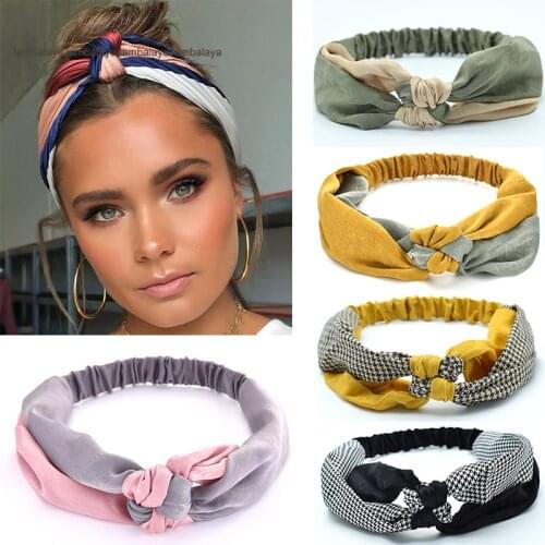2020 New Fashion Women Elegant Soft Headband Vintage Cross Knot Elastic Hair Bands Solid Girls Hairband Hair Accessories