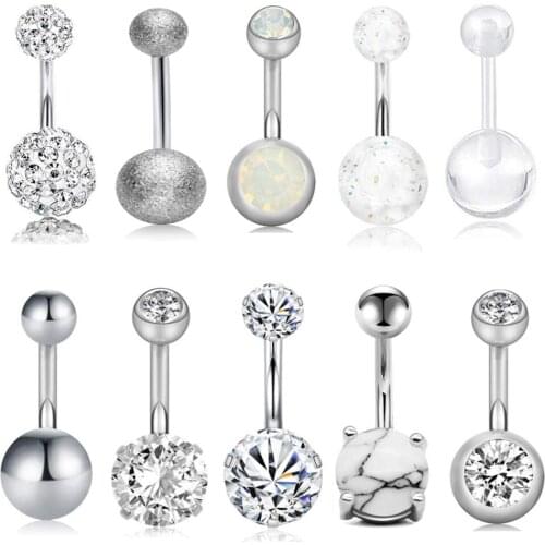 TIANCIFBYJS 14G Stainless Steel Navel Button Rings for Women Girls CZ Screw Belly Bars Wholesale Body Ear Piercing Jewelry 80pcs