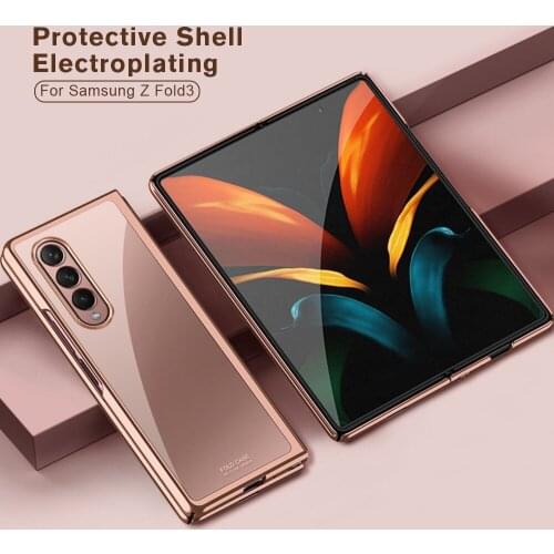 Plating Frame Clear Case For Samsung Galaxy Z Fold3 5G Hard Plastic Protect Cover Z Fold 3 ZFold ZFold3 Transparent Phone Coque