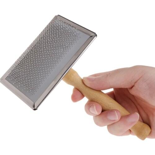 4X7B Pet Grooming Comb Shedding Hair Remove Brush Wood Handle Slicker Dog Cat Supply