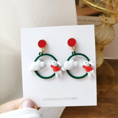 S925 Needle Cute white rabbit cloud sweet hit color vitality girl earrings