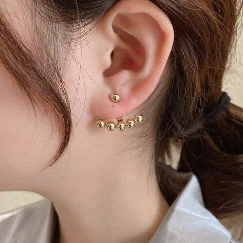 New South Korean Fashion Metal Beads Earrings For Women Gold Silver Color Piercing Stud Ear Jewelry Gift 2021
