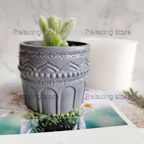 Creative Pattern Silicone Flower Pot Mold For Succulent Plants Round Concrete Planter Molds Garden Pot Cement Vase Mould