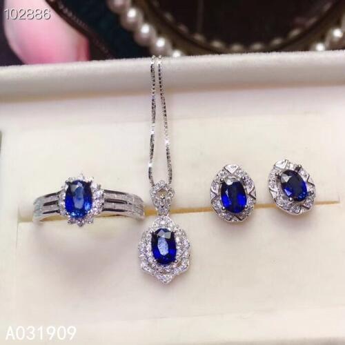 KJJEAXCMY boutique jewelry 925 sterling silver inlaid Natural sapphire pendant Ring Earring fine female Suit Support exquisite