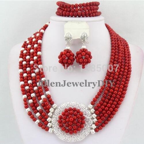 Red African Coral Jewelry Set Coral Beads Necklace Set Nigerian African Wedding Beads Jewelry Set TL1650