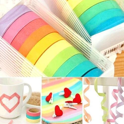 10 Rolls Decorative Washi Sticky Paper Masking Adhesive Tape Scrapbooking DIY