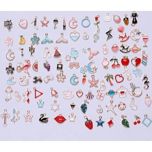 100 PCS/Lot KC Gold Color Random Alloy Heart Charm Food Pendants Enamel Charms For DIY Bracelet Necklace Jewelry Making