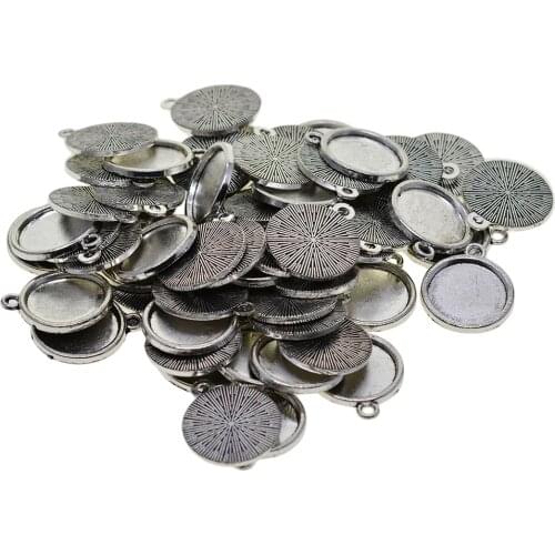 50x Antique Zinc Alloy Pendant Tray DIY Cabochon Settings for DIY Jewelry Making