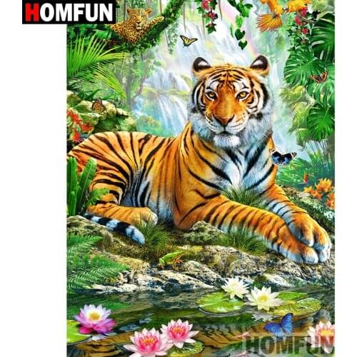 HOMFUN 5D DIY Diamond Painting Full Square/Round Drill "Animal tiger" 3D Embroidery Cross Stitch gift Home Decor A00408