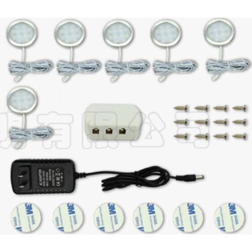 Free shipping 6pcs/set led under cabinet light puck light 6*2W/2.5W with RF Dimmable and Adapter input AC100-240V output DC12V