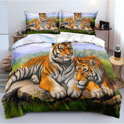 Black Quilt Cover Sets Design Animal Comforter Covers Pillow Covers King Queen Super King Twin Size Luxury Tiger Beddings