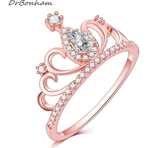 DrBonham Gorgeous Crown rose gold filled Engagement Rings For Women full CZ zircon Anel Feminino DR1707